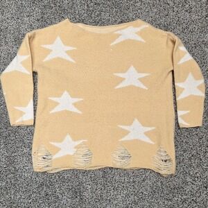 Star Print Distressed Sweater Trendy Pullover Casual Knit‎ Top Size XL